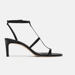 Zara LEATHER HIGH HEELED STRAPPY SANDALS